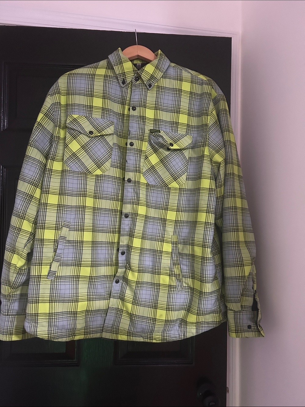DIXXON High-Visibility Plaid Button-Up Jacket in Yellow and Gray